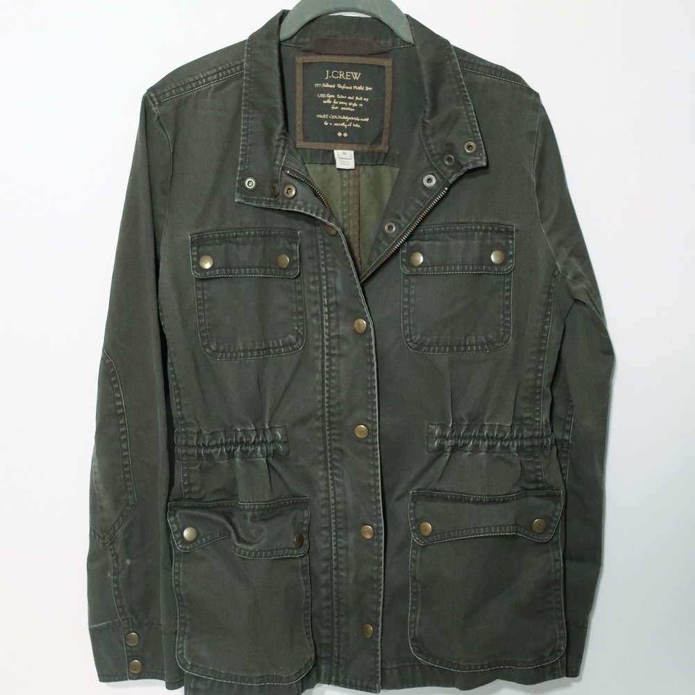 J Crew Jacket Womens M Moss Gray Relaxed Boyfriend Field Utility Distress Grunge